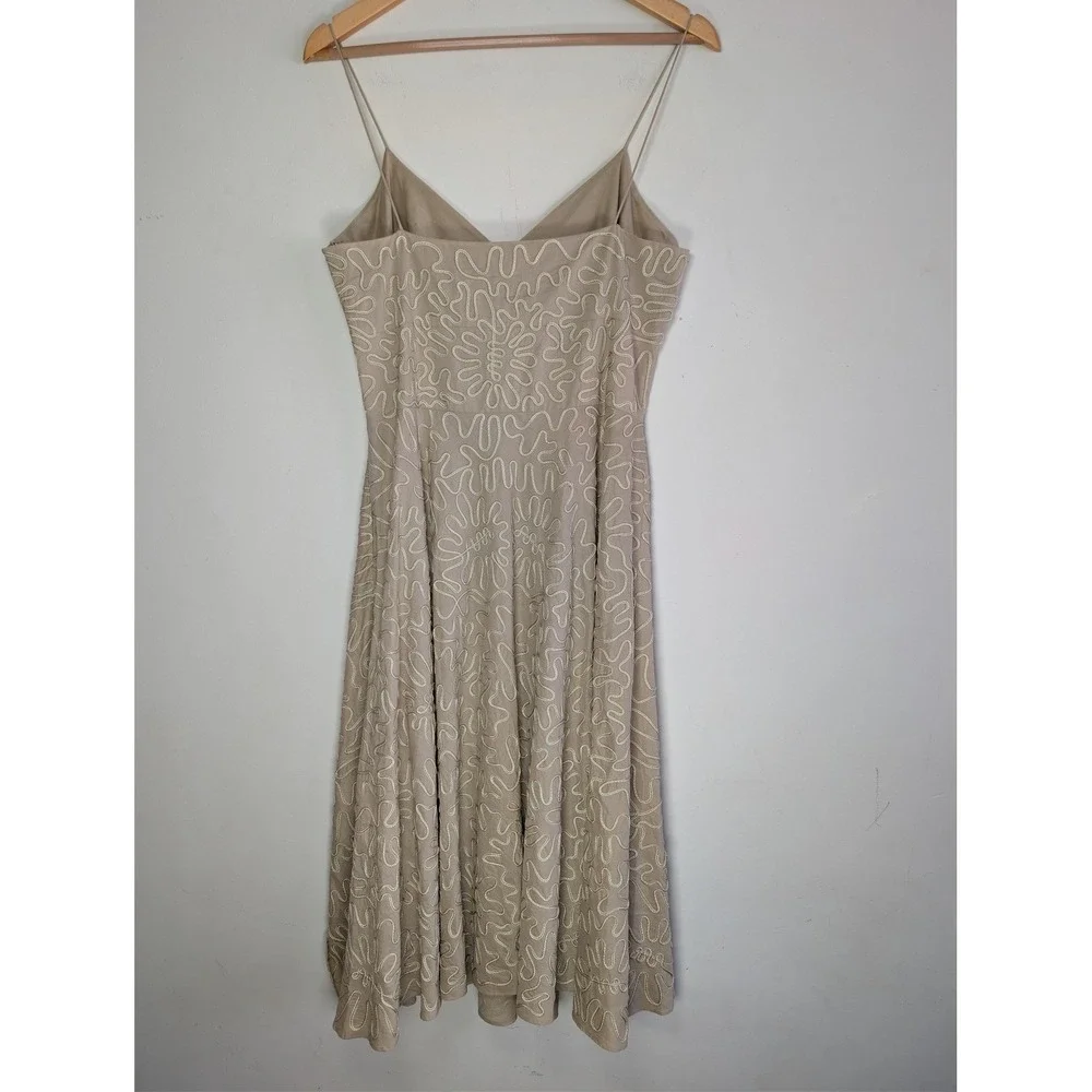 Michael Michael Kors Embroidered Cotton Midi Dress Nude Taupe Spaghetti Strap 10